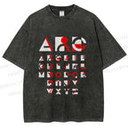 Unisex Bauhaus Abstract Alphabet Font Printed Washed Tee