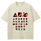 Unisex Bauhaus Abstract Alphabet Font Printed Washed Tee