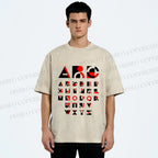 Unisex Bauhaus Abstract Alphabet Font Printed Washed Tee
