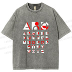 Unisex Bauhaus Abstract Alphabet Font Printed Washed Tee