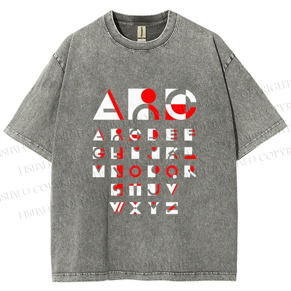 Unisex Bauhaus Abstract Alphabet Font Printed Washed Tee