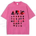Unisex Bauhaus Abstract Alphabet Font Printed Washed Tee