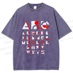Unisex Bauhaus Abstract Alphabet Font Printed Washed Tee
