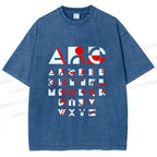Unisex Bauhaus Abstract Alphabet Font Printed Washed Tee