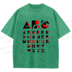 Unisex Bauhaus Abstract Alphabet Font Printed Washed Tee