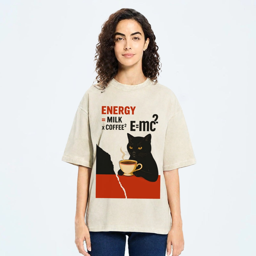 Unisex Cat Coffee Energy Formula Vintage Washed T-Shirt
