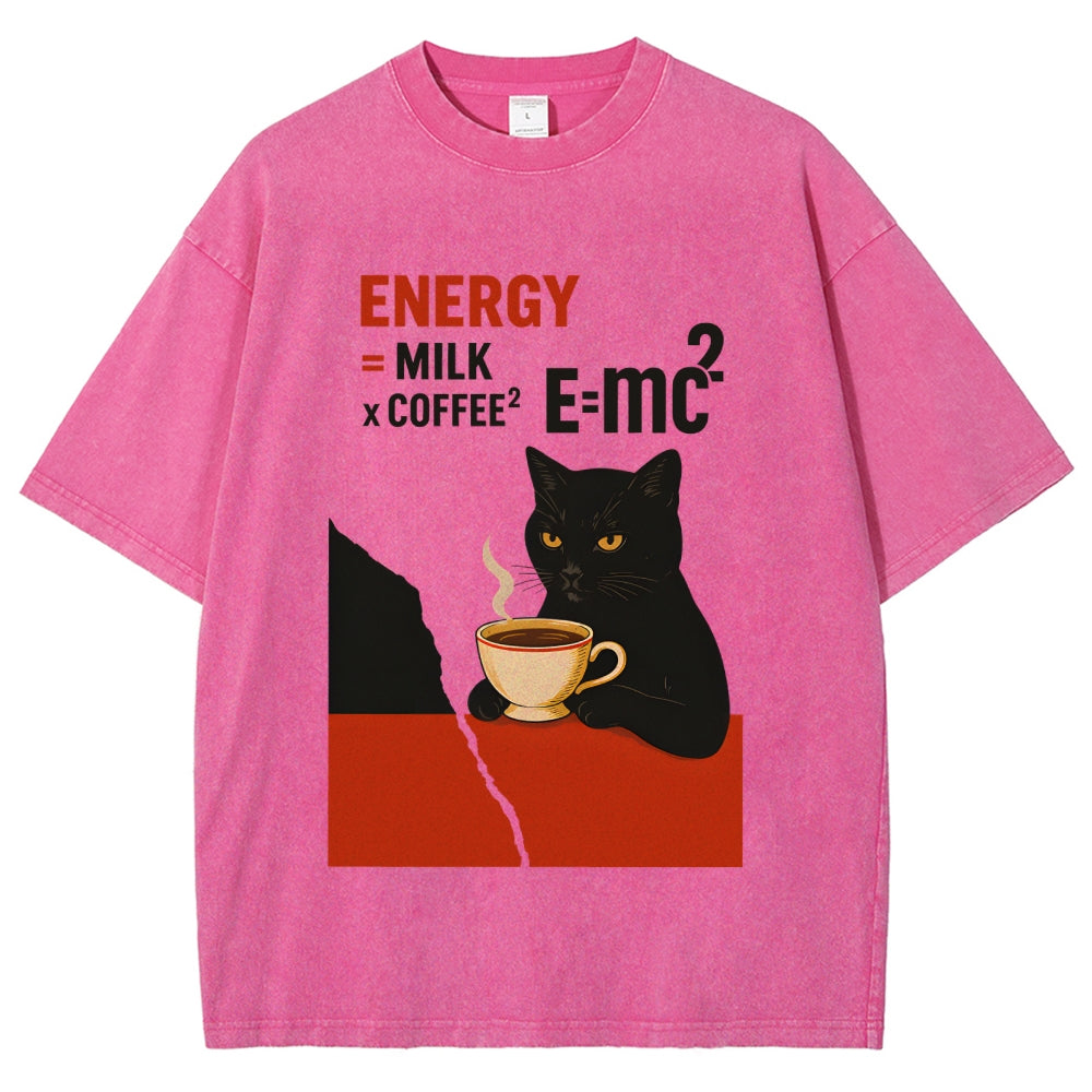 Unisex Cat Coffee Energy Formula Vintage Washed T-Shirt