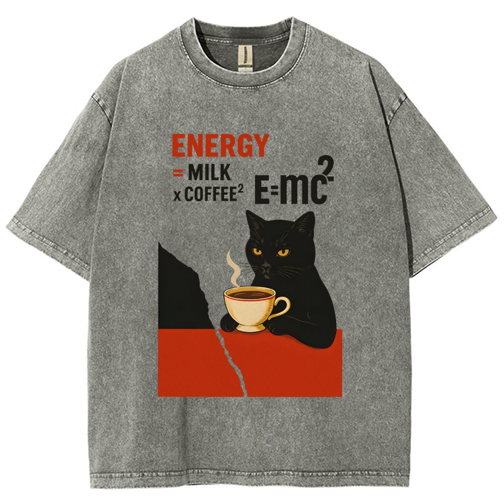 Unisex Cat Coffee Energy Formula Vintage Washed T-Shirt