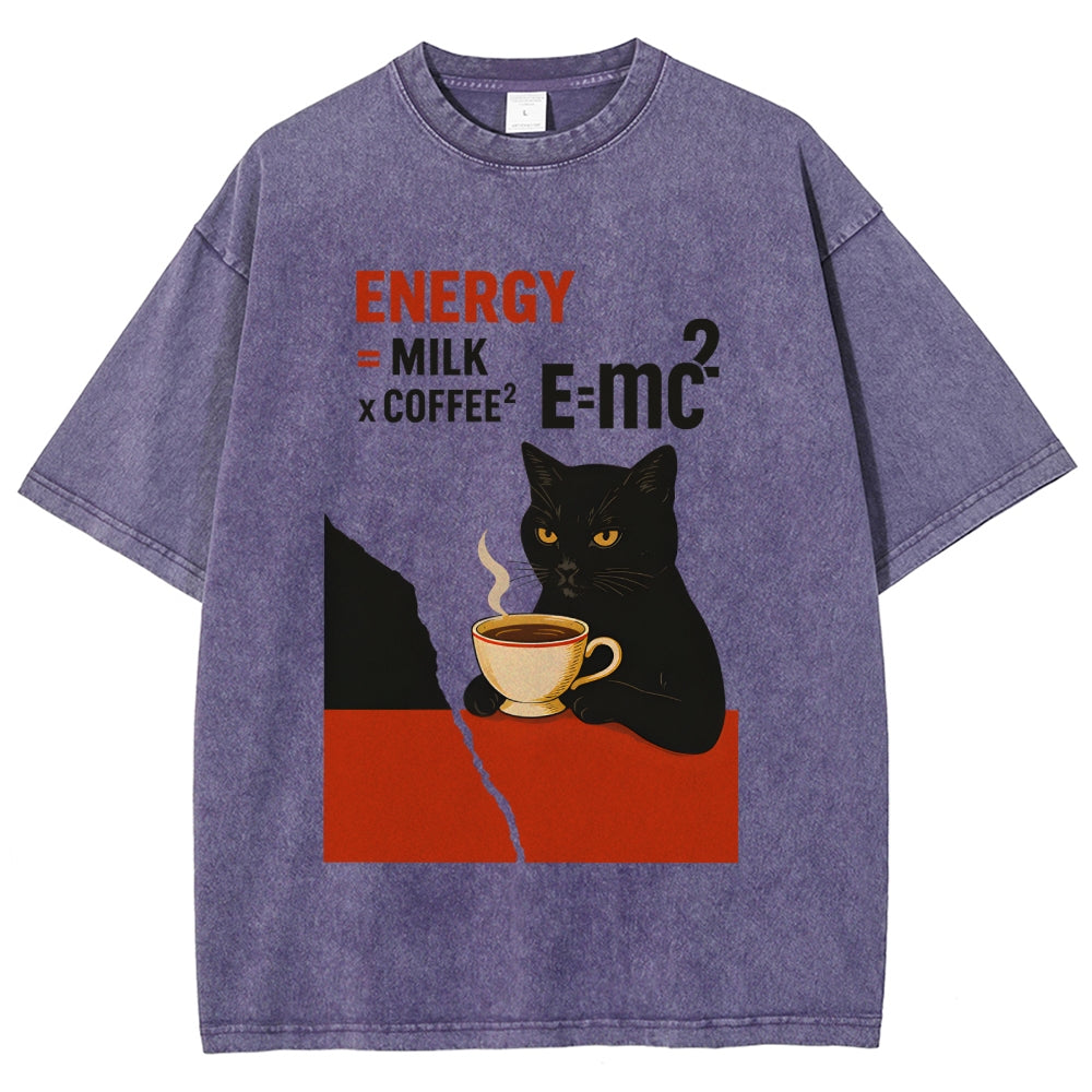 Unisex Cat Coffee Energy Formula Vintage Washed T-Shirt