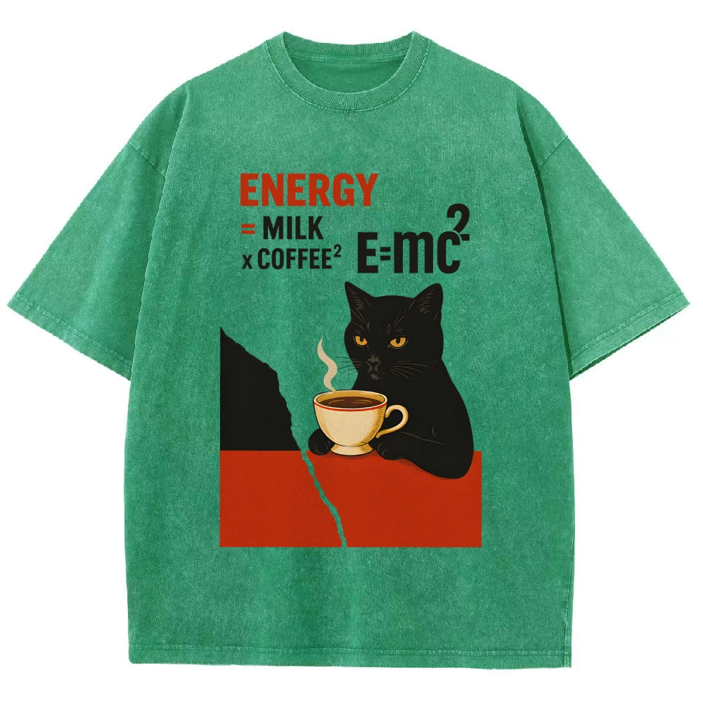 Unisex Cat Coffee Energy Formula Vintage Washed T-Shirt
