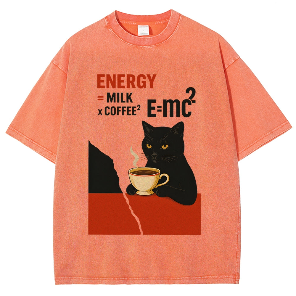 Unisex Cat Coffee Energy Formula Vintage Washed T-Shirt