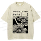 Unisex Yayoi Kusama Black Flower Printed Washed Tee