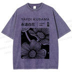 Unisex Yayoi Kusama Black Flower Printed Washed Tee