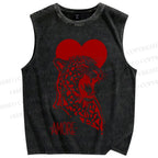 Unisex Amore Leopard Printed Washed Tank Top