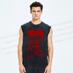 Unisex Amore Leopard Printed Washed Tank Top