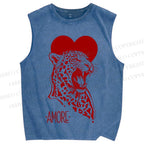 Unisex Amore Leopard Printed Washed Tank Top