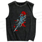 Unisex Octopus Katana Clouds Printed Washed Tank Top