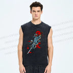Unisex Octopus Katana Clouds Printed Washed Tank Top