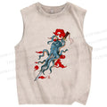 Unisex Octopus Katana Clouds Printed Washed Tank Top