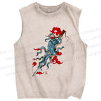 Unisex Octopus Katana Clouds Printed Washed Tank Top