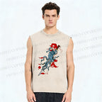 Unisex Octopus Katana Clouds Printed Washed Tank Top
