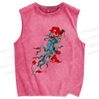 Unisex Octopus Katana Clouds Printed Washed Tank Top