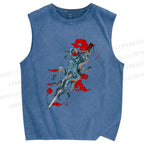Unisex Octopus Katana Clouds Printed Washed Tank Top
