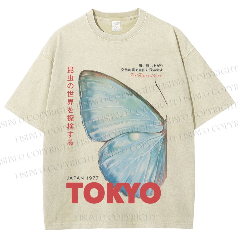 Unisex Butterfly Rising Tokyo Printed Washed Tee