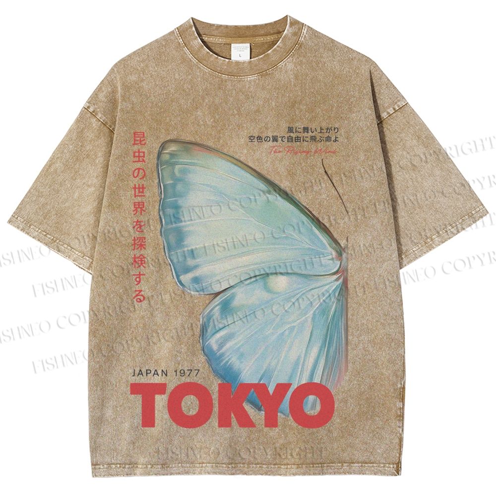Unisex Butterfly Rising Tokyo Printed Washed Tee