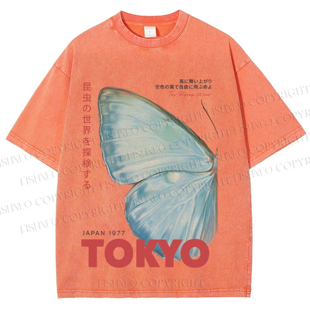 Unisex Butterfly Rising Tokyo Printed Washed Tee