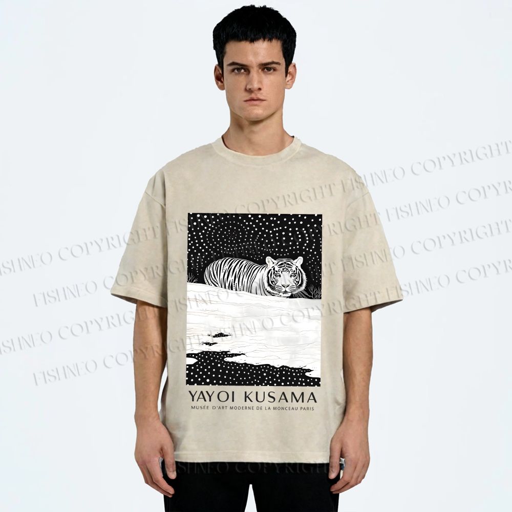 Unisex Yayoi Kusama Tiger Printed Washed Tee