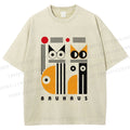 Unisex Bauhaus Cats Printed Washed Tee