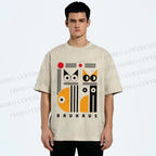 Unisex Bauhaus Cats Printed Washed Tee