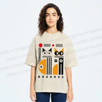 Unisex Bauhaus Cats Printed Washed Tee