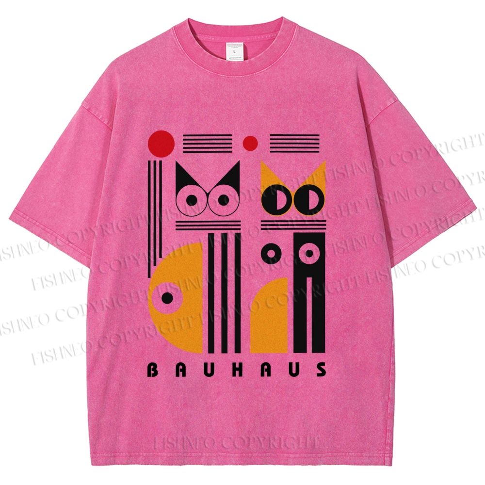 Unisex Bauhaus Cats Printed Washed Tee