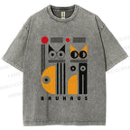 Unisex Bauhaus Cats Printed Washed Tee