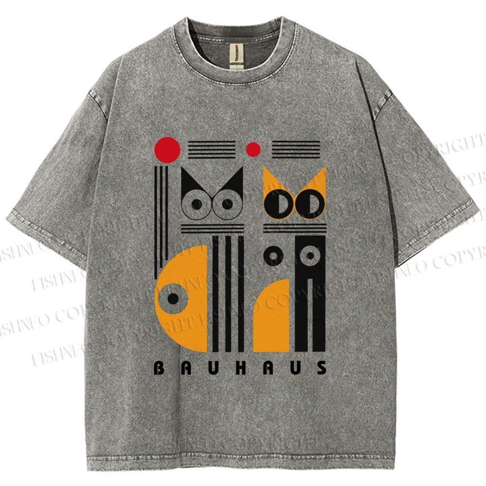 Unisex Bauhaus Cats Printed Washed Tee