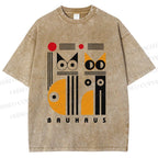 Unisex Bauhaus Cats Printed Washed Tee