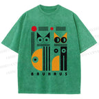 Unisex Bauhaus Cats Printed Washed Tee