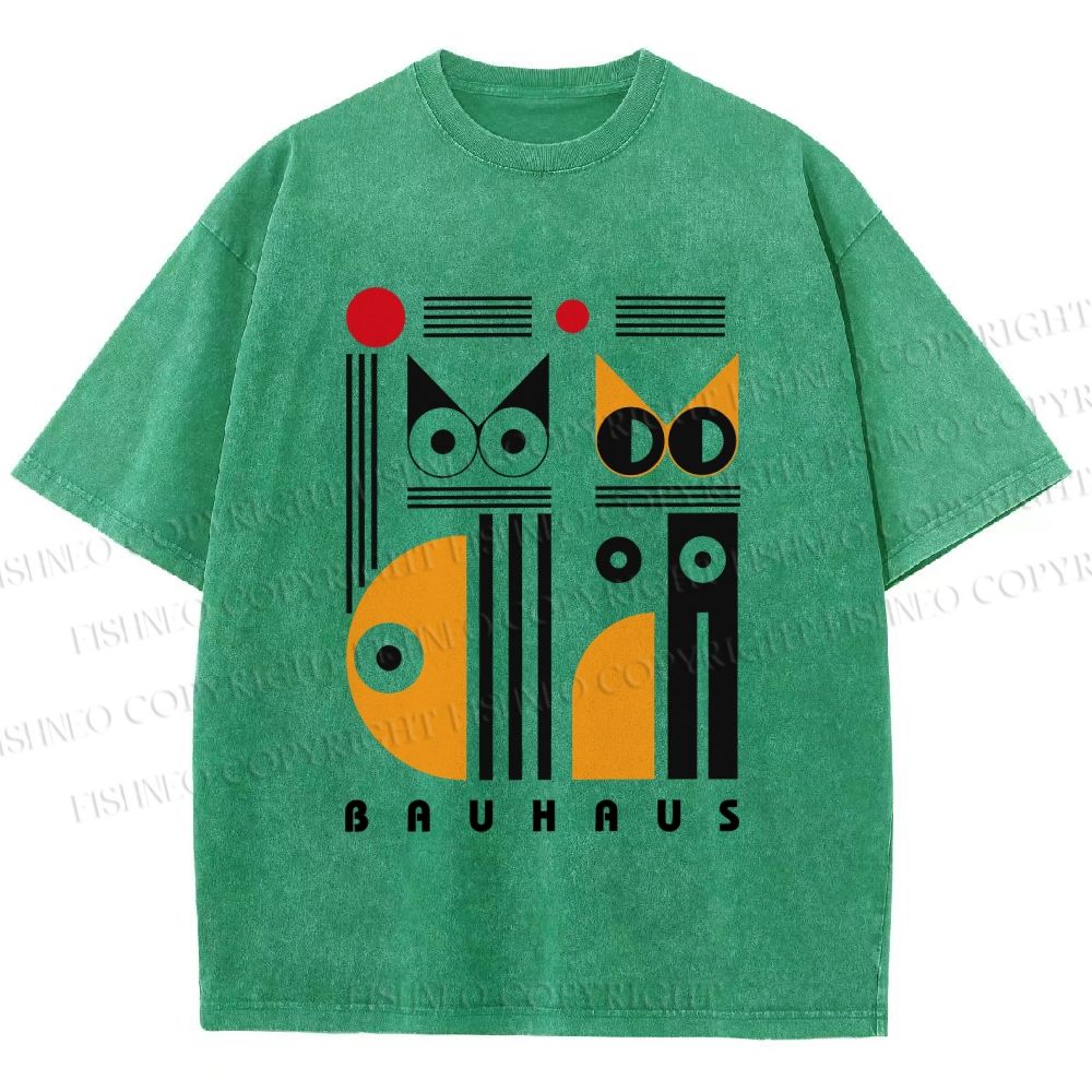 Unisex Bauhaus Cats Printed Washed Tee
