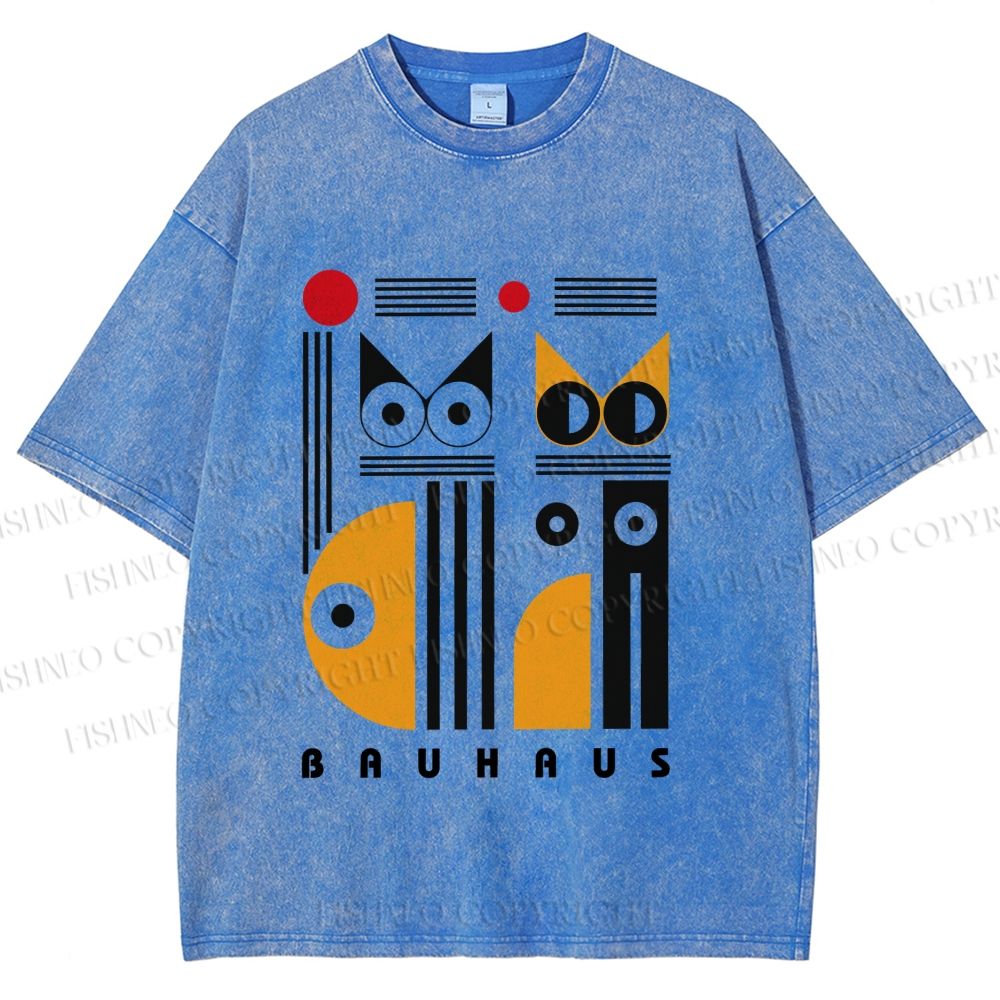 Unisex Bauhaus Cats Printed Washed Tee