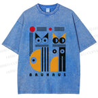 Unisex Bauhaus Cats Printed Washed Tee