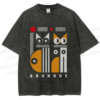 Unisex Bauhaus Cats Printed Washed Tee