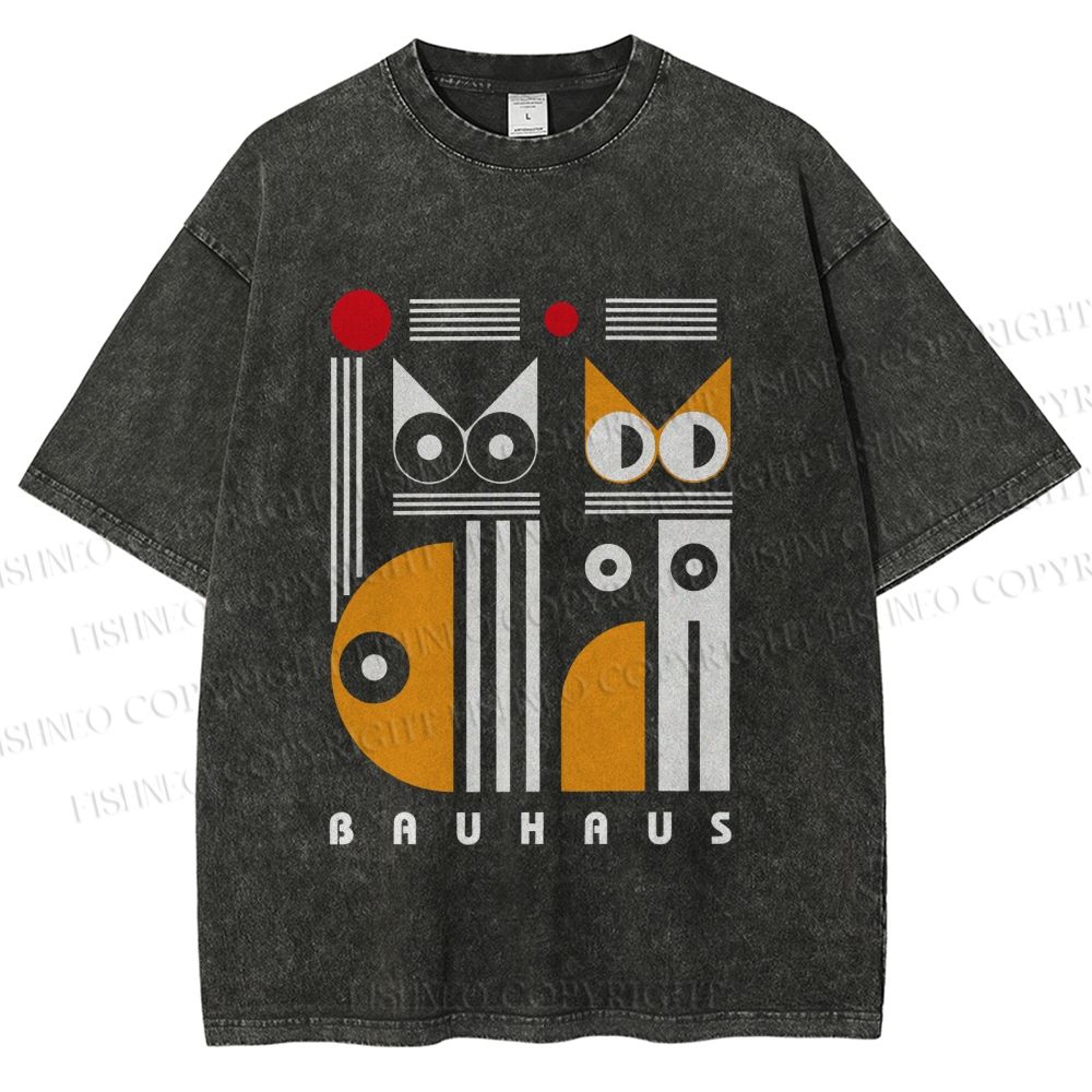 Unisex Bauhaus Cats Printed Washed Tee