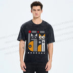 Unisex Bauhaus Cats Printed Washed Tee
