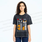Unisex Bauhaus Cats Printed Washed Tee