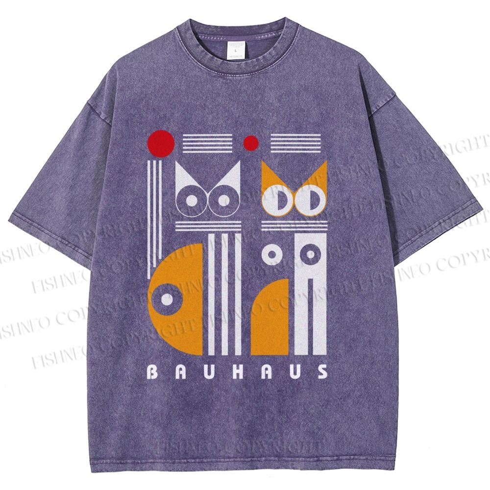 Unisex Bauhaus Cats Printed Washed Tee