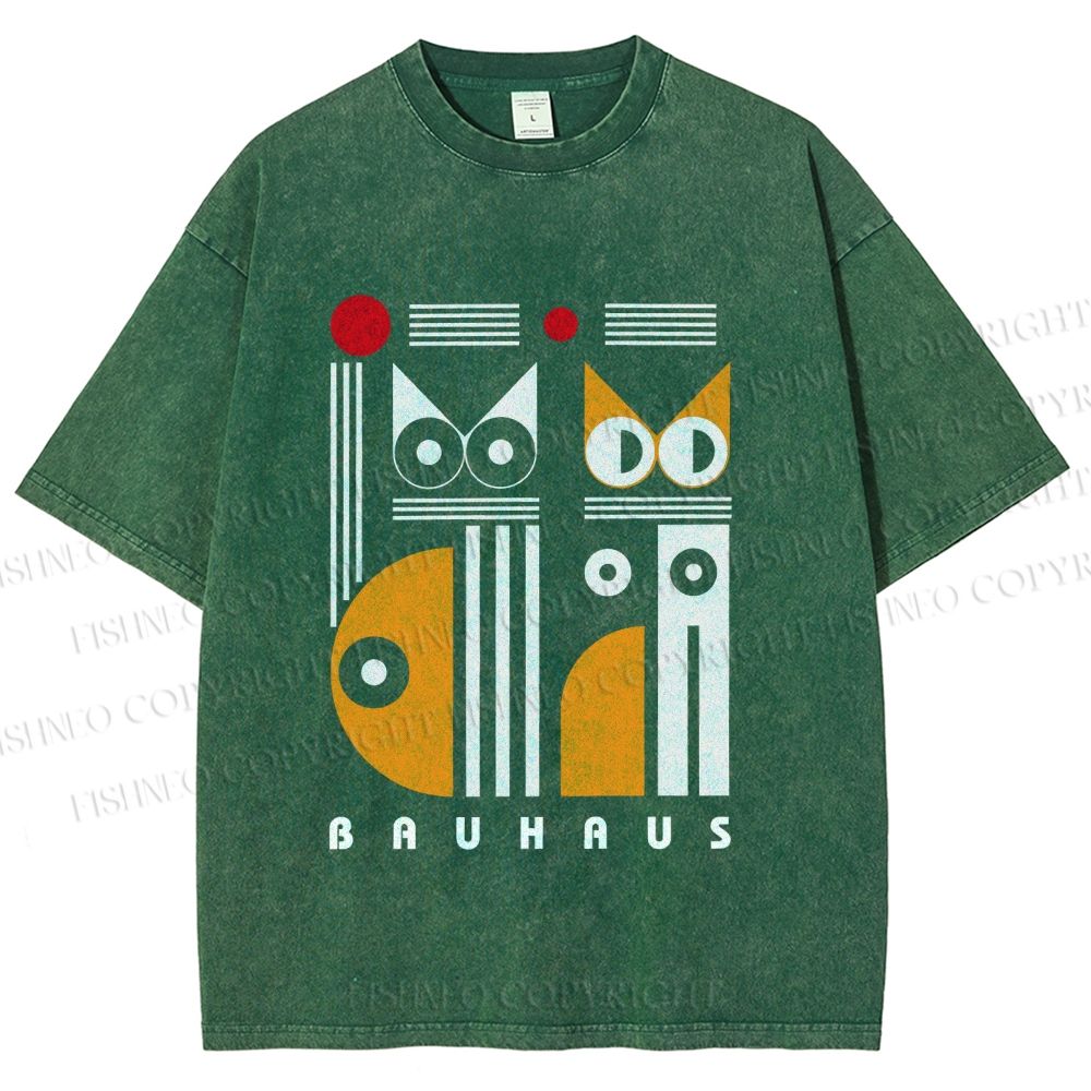 Unisex Bauhaus Cats Printed Washed Tee
