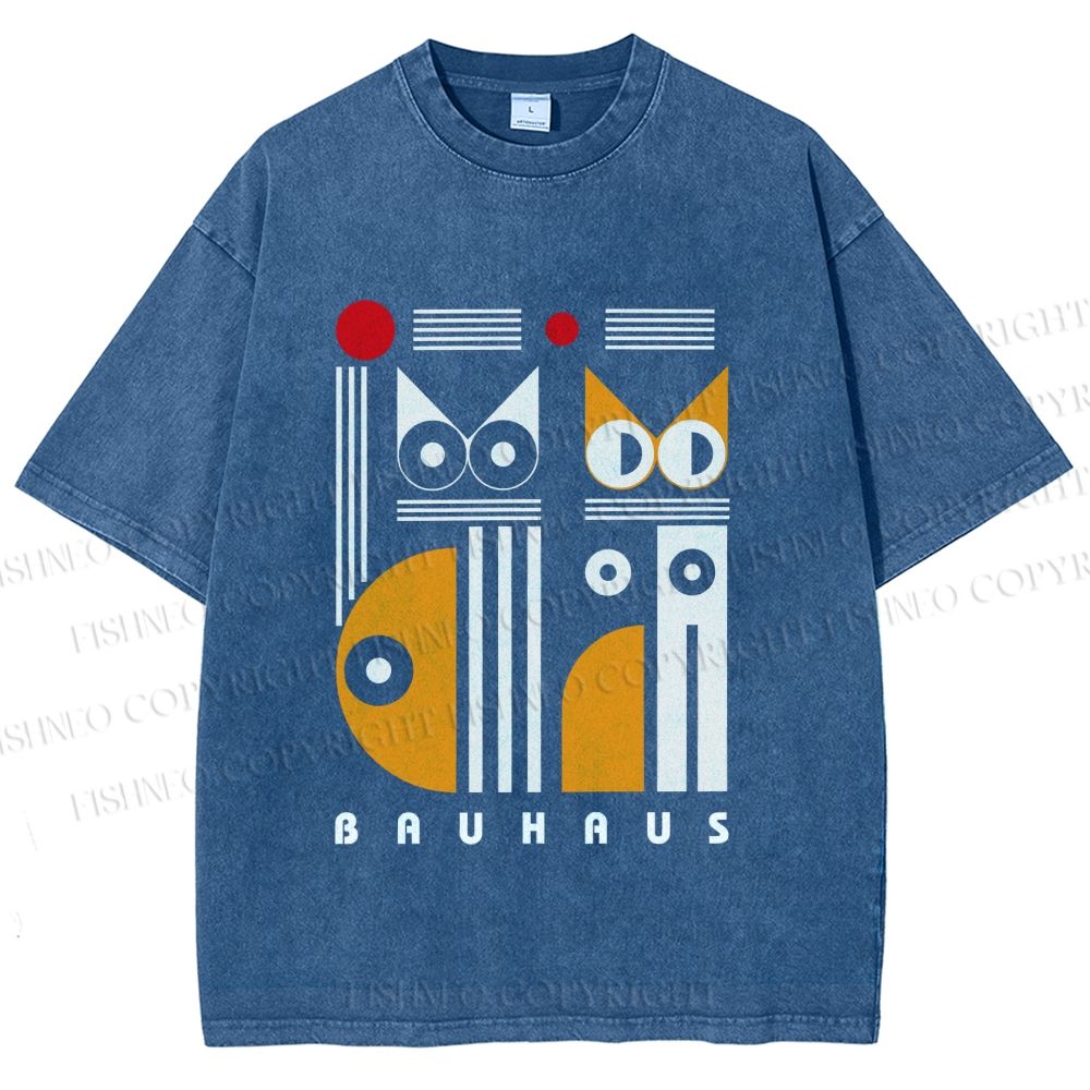 Unisex Bauhaus Cats Printed Washed Tee