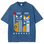 Unisex Bauhaus Cats Printed Washed Tee